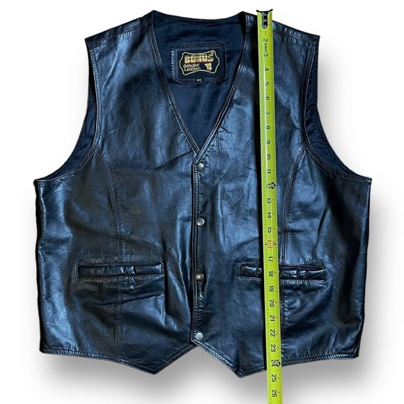 Bonus Black Leather Vest Mens Western Snap Button Size XL - Picture 5 of 9